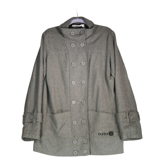 Burton Pea Coat Jacket Womens Large Gray Wool Blend Double Breasted Pockets - Picture 7 of 9